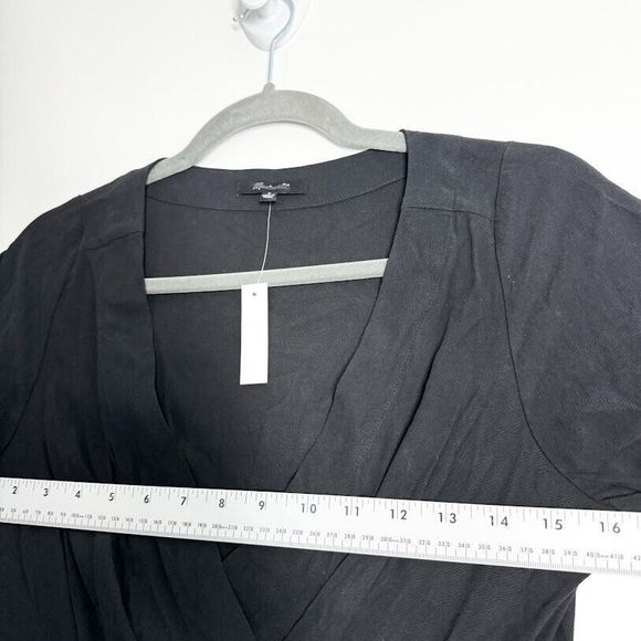 Madewell Mini Dress Womens Pleated Waist True Wrap V-Neck Dress Black Size 0 NWT - Picture 9 of 13